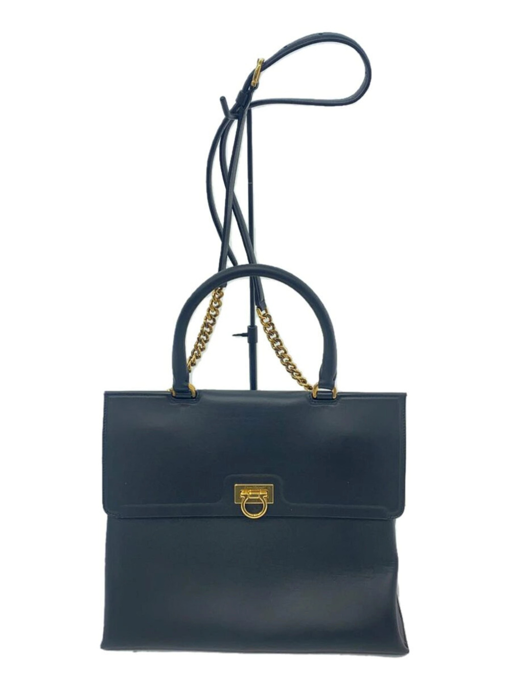 Salvatore Ferragamo leather rectangular Gancini fliplock closure chain Black